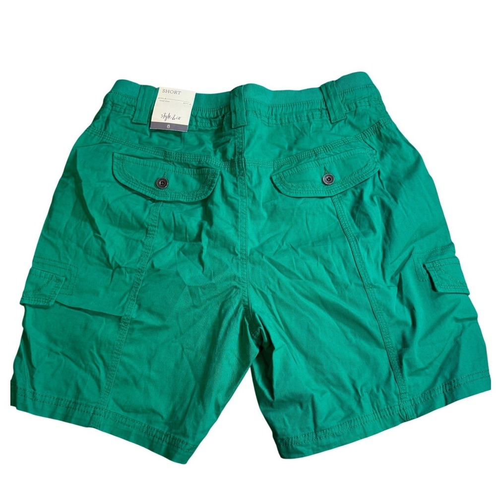 Style & Co Womens Zig Zag Cargo Shorts Bold Emerald Green Mid Rise Size 8 NWT - Picture 2 of 4